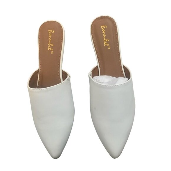 NWT BONNIBEL WHITE EVITA-4 SLIP ON POINTY TOE FLATS 10 - Picture 1 of 11